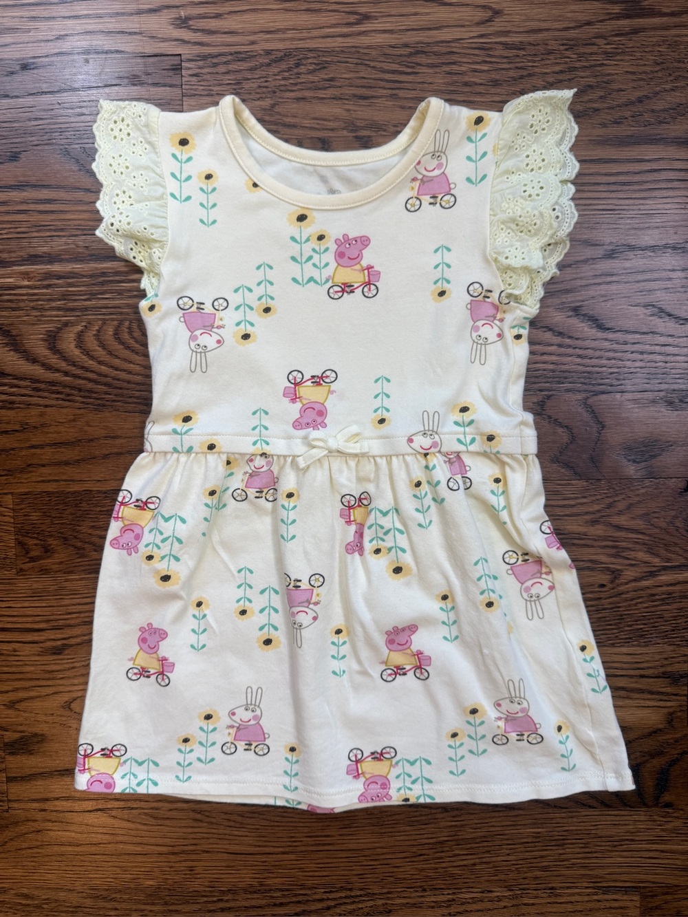 Peppa Pig Toddler Girls Yellow Flutter Sleeve Dress with Pink Character Print 4T